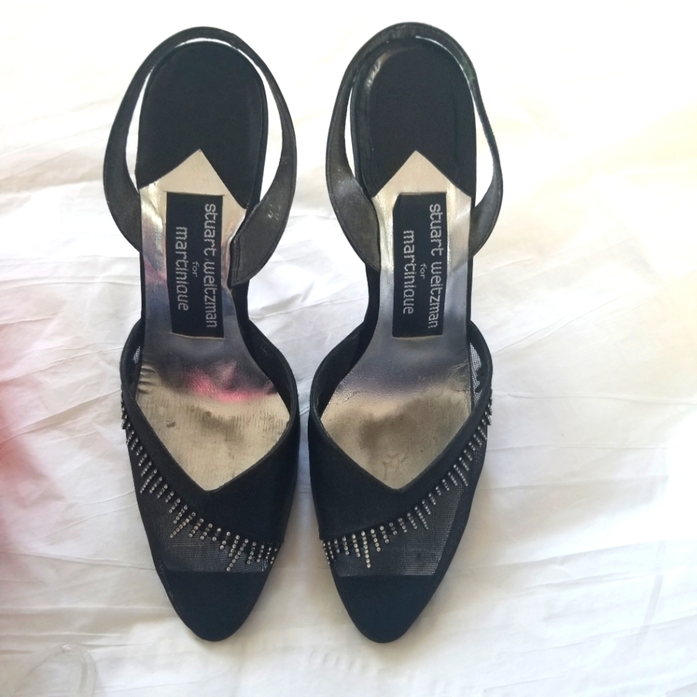 Stuart Weitzman Women's Slingback  Heels 3in  Size 7M with Rhinestones in Black